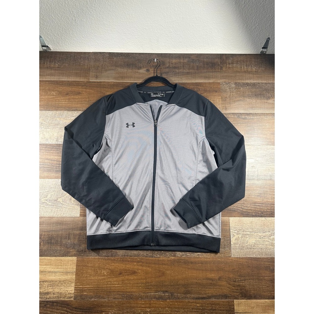 Under Armour Mens XL Gray Black Fitted Full Zip Track Jacket Training Coat